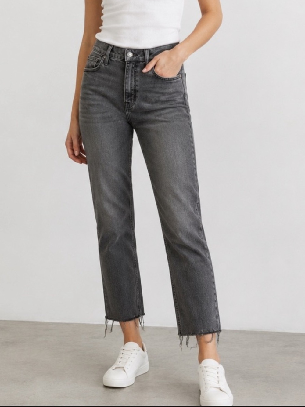 Hudson Heidi High Rise Straight Jeans Gray Raw Hem Size 27